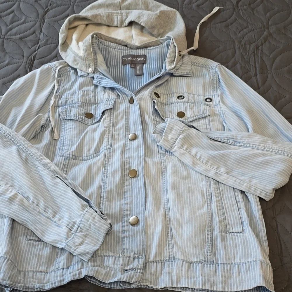 Michael Stars Blue Striped Shirt Jacket - Picture 2 of 11